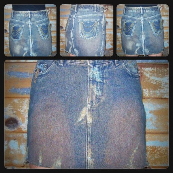 saia jeans c/ corrente destroyed